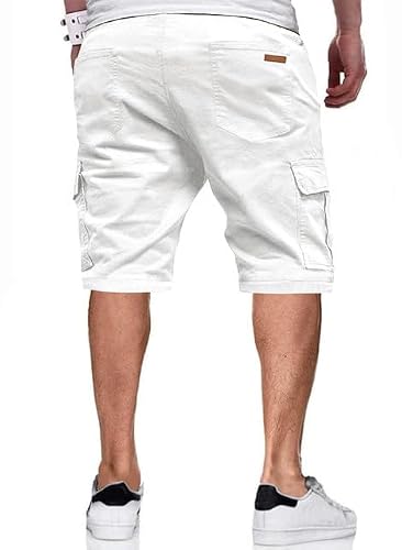 JMIERR Mens Casual Twill Cargo Shorts Cotton Drawstring Classic Cargo Chino Stretch Short with 6 Pockets for Men, US42(3XL), A White