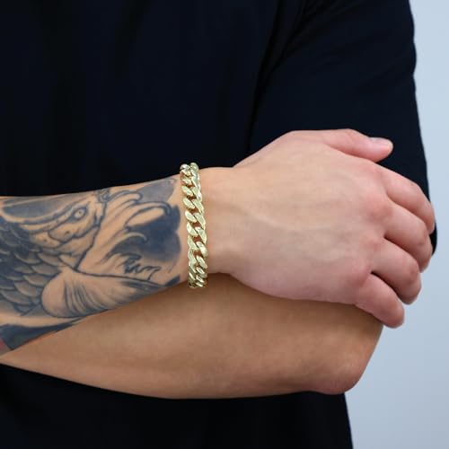 Nuragold 14K Real Yellow Gold Miami Cuban Link Chain Bracelet Men & Women - 8.5",11mm