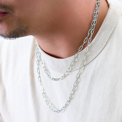 Nuragold 10k Real White Gold Paperclip 4mm Elongated Cable Link Necklace (16"-24") Dainty Italian Jewelry for Men & Women - 20"