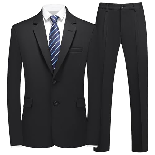 Men's Classical Business Suit, 2 Piece Set Regular Fit Casual Blazer Jacket Pants, Formal Dress Suit for Elegant Gentleman Men, Single Breasted Notch Lapel Tuxedo for Wedding Prom - Black