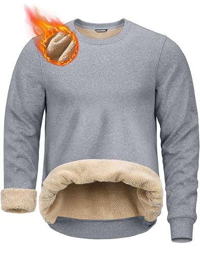 G Gradual Sherpa Lined Sweatshirts for Men Fleece Crewneck Sweatshirt Pullover Warm Shirts for Winter, Heather Light Grey, X-Large