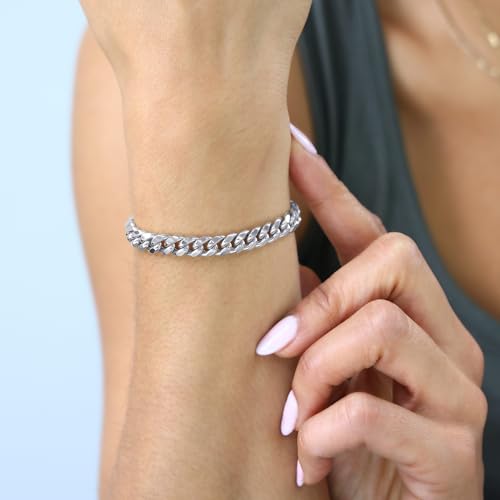 Nuragold 10k Real White Gold Miami Cuban Link 6.5mm Chain Mens Bracelet - 8"