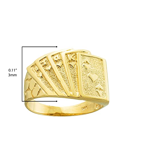 Men's Fine Jewelry 10K Yellow Gold Royal Flush Poker Hand Lucky Nugget Band Ring - Size 15
