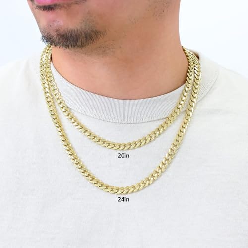 Nuragold 10k Real Yellow Gold Royal Monaco 7.5mm Miami Cuban Chain Necklace - 24"