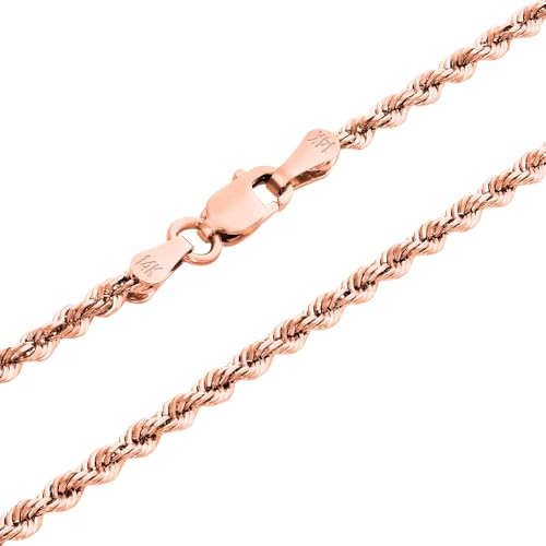 Nuragold 14k Real Rose Gold 1.8mm Rope Chain Diamond Cut Necklace (16"-30") - 24"