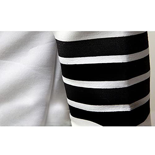ZUEVI Men's Casual Striped Drawstring Hooded And Zipper Closure Hoodies Slim Fit Lightweight Sweatshirt (WHITE-XL)