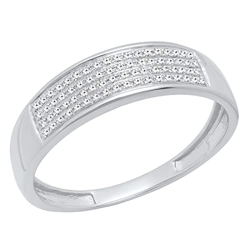 Dazzlingrock Collection 0.15 Cttw 10K Round Diamond Men's Micro Pave Wedding Anniversary Band, Solid White Gold, Size 10