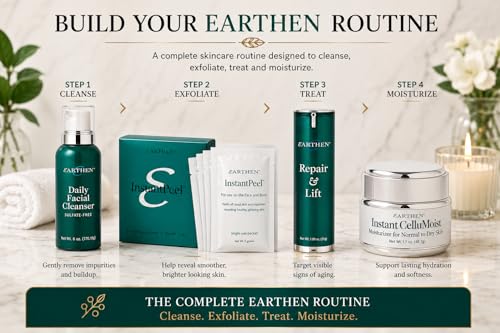 Earthen Instant Peel Exfoliating Packets – Gentle Face & Body Exfoliator for Smooth, Glowing Skin – Removes Dead Skin Cells Without Harsh Acids – Single Use Treatment, 6 Count