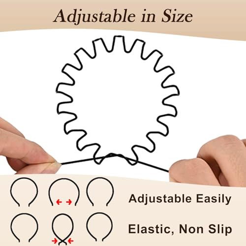 Metal Headband for Men, Zigzag Wire with Teeth, Non-Slip Adjustable 6 Pack