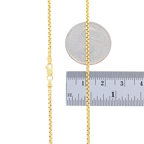 Nuragold 10K Real Yellow Gold Round Box 2mm Venetian Link Chain Necklace - 22"