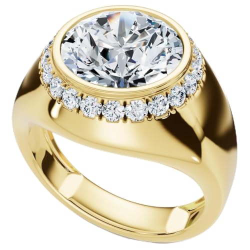 P3 POMPEII3 Pompeii Certified 3 1/3Ct Men's Bezel Set Diamond Halo Signet Ring 14k Gold Lab Grown - Size 12 (E/F,VS1-VS2)
