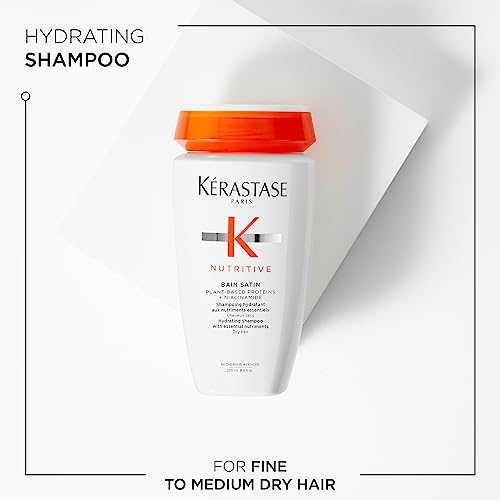 KÉRASTASE Nutritive Gentle Hydrating Shampoo for Dry Hair - Nourishing Protein Formula with Niacinamide, Moisturises, Softness and Restores Thickness and Shine, Bain Satin, 8.5 Fl Oz