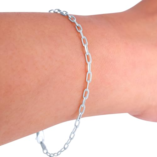 Nuragold 14k Real White Gold Paperclip 2mm Elongated Cable Link Bracelet (7"-8") Dainty Italian Jewelry for Men & Women - 7"