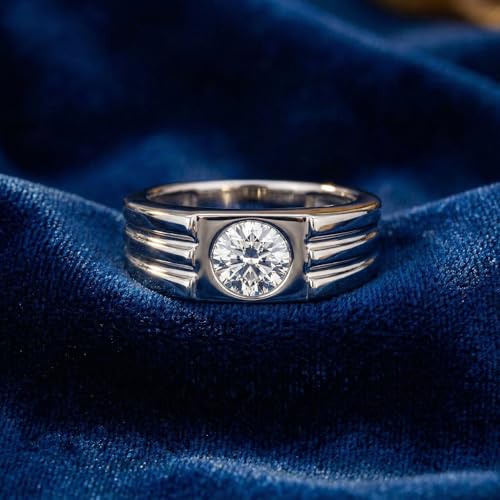 P3 POMPEII3 Pompeii Men's 1/2Ct Round Bezel Diamond Solitaire Ring 14k Gold or Platinum Lab Grown - Size 12 (E/F,VS1-VS2)