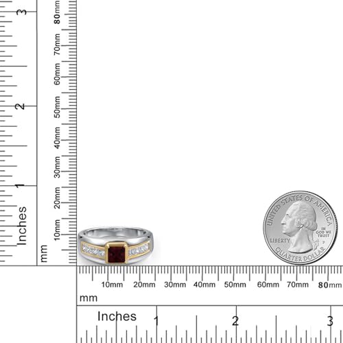 Gem Stone King Princess Cut Ring For Men | 5MM Princess Cut Gemstone Birthstone and 2.4MM Round Lab Grown Diamond | 925 Silver and 10K Yellow Gold | Available in Size 7-13