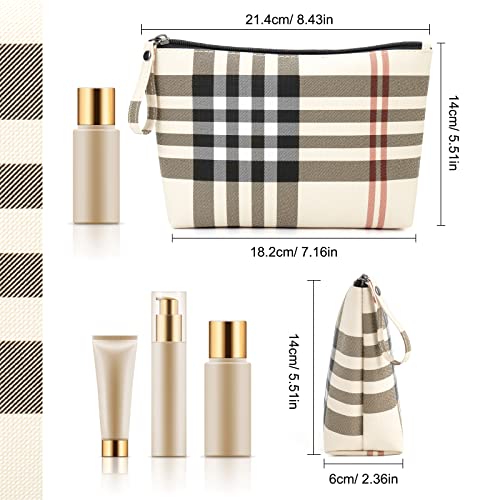 MAANGE Small Makeup Bag for Purse Cosmetic Bags for Women Pu Leather Makeup Pouch Travel Makeup Bag with Handle Make Up Bag for Travelling(Khaki)
