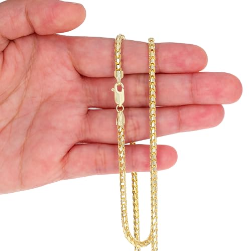 Nuragold 14K Real Yellow Gold Franco Solid Diamond Cut Chain Necklace - 3mm,20"