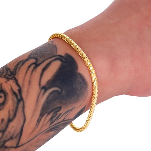 Nuragold 14K Real Yellow Gold Franco 3mm Solid Dia-Cut Chain Mens Bracelet - 7.5"