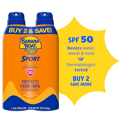 Banana Boat Sport SPF 50 Sunscreen Spray, 6 oz (2 Pack)
