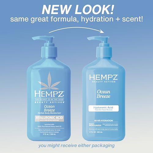 Hempz Body Lotion - Ocean Breeze Limited Edition Daily Moisturizing Cream, Shea Butter, Aloe, Body Moisturizer - Skin Care Products, Hemp Seed Oil - 17 Fl Oz