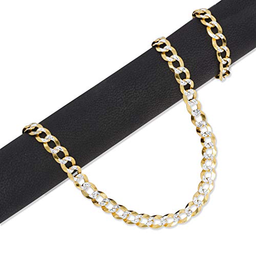 Nuragold 14k Real Yellow Gold Cuban Curb 7mm Solid Pave Chain Bracelet - 8"