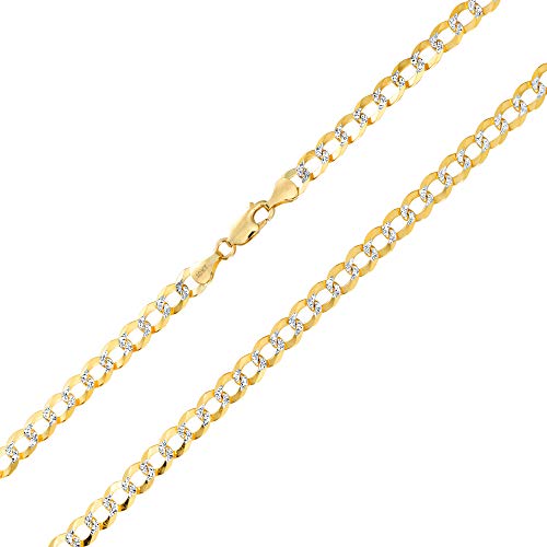 Nuragold 10k Real Yellow Gold Cuban Curb 7mm Solid Pave Chain Necklace - 26"