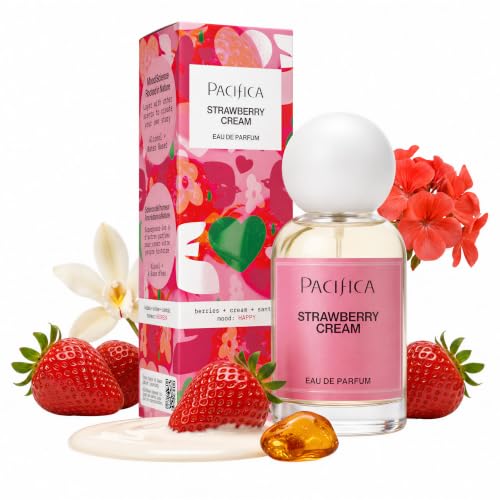 Pacifica Strawberry Cream Perfume for Women – Fruity Floral Eau de Parfum Spray with Strawberry, Vanilla, Jasmine & Sandalwood Notes, Long Lasting, Clean Beauty, 1 fl oz