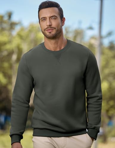 JMIERR Mens Fleece Long Sleeve Crewneck Sweatshirts Sherpa Lined Fall Winter Pullover Sweaters Shirts, L, Dark Grey
