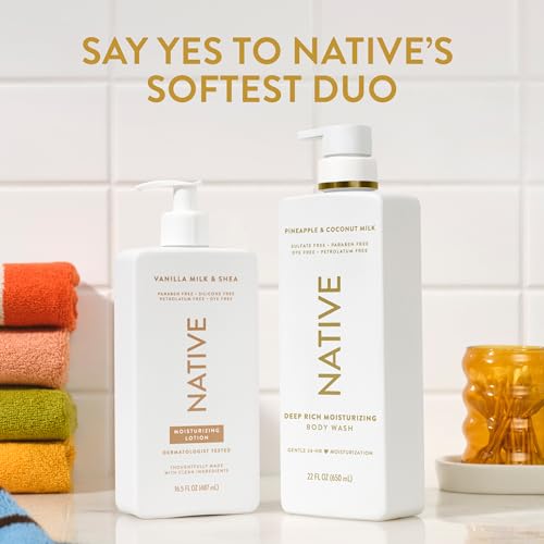 Native Moisturizing Body Wash, Clean & Gentle 24-Hour Hydration with Shea Butter, for Sensitive & Dry Skin, for Women & Men, Sulfate-free, Paraben-free, Pineapple & Coconut Milk, 22 fl oz