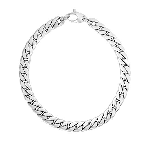 Floreo 14k White Gold 6mm Classic Miami Cuban Link Chain Bracelet, 7.25 Inch