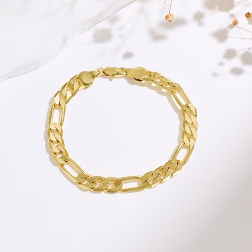 AHSIWC 14K Gold Bracelets for Women & Men Trendy Dainty 7mm Figaro Bracelet for Men Hypoallergenic Gold Chain Bracelet for Women Jewelry Gifts