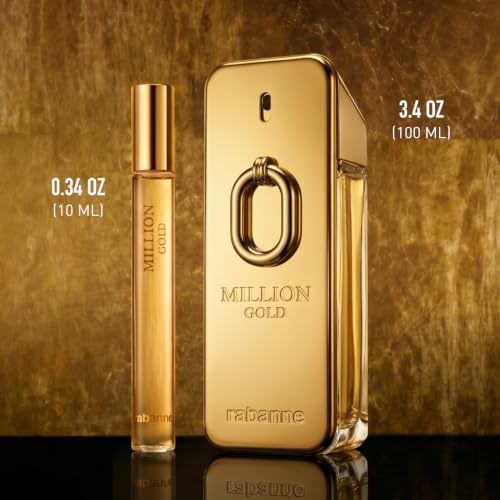 Rabanne Million Gold Eau de Parfum Intense - Rich Woody Cologne for Men with Sandalwood, Cedarwood & Cardamom - Travel Designer Fragrance Spray 0.34 oz
