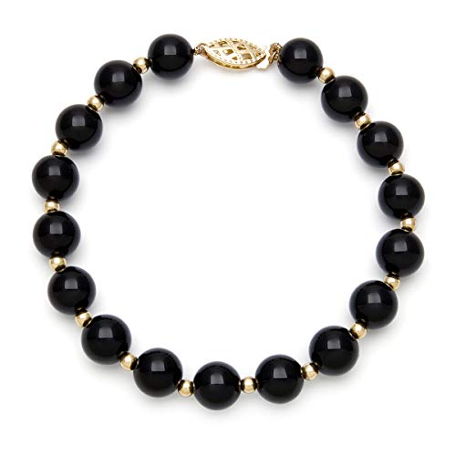 Belacqua Round Natural Black Onyx Bracelet in 10K Gold Beads