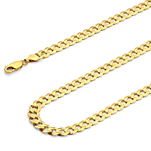 14k REAL Yellow Gold Men's 5mm Bevelled Hollow Cuban Curb Chain Necklace with Lobster Claw Clasp - 22"