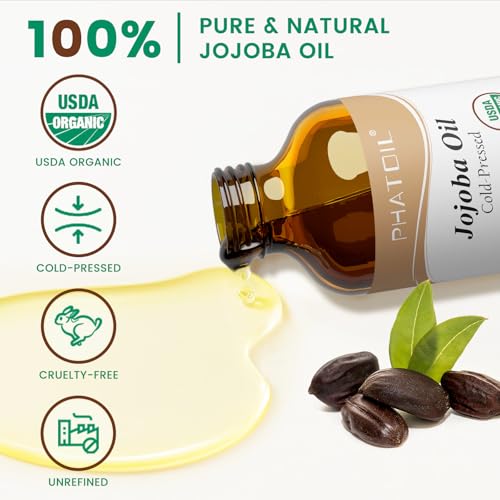 PHATOIL USDA Certified Organic Jojoba Oil for Face, Skin(4 Fl Oz/118ML)