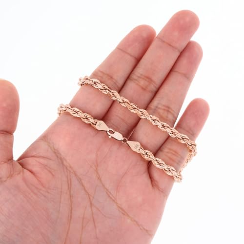 Nuragold 14k Real Rose Gold 5mm Rope Chain Diamond Cut Necklace (18"-30") - 22"