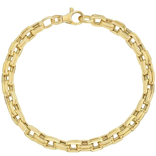 Floreo Italian 14k Yellow Gold 5mm Thick Duplex Link Bracelet, 8 Inch