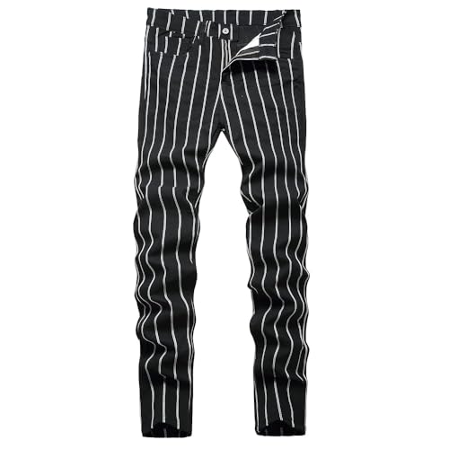 TENGINE Plaid Pants for Men, Mens Skinny Stretch Slim fit Chinos Golf Business Dress Casual Pants BlackStripe-34