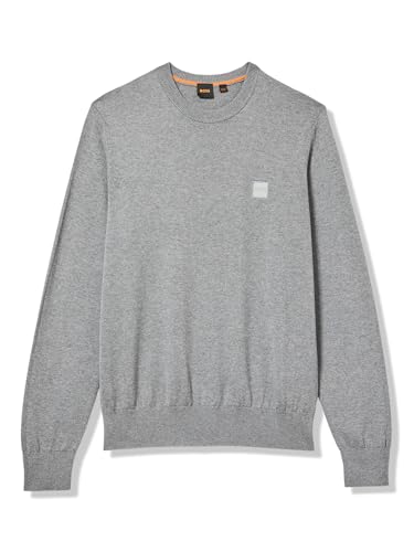BOSS, Square Logo Cotton Blend Knit Sweater, Snowflake Grey, L