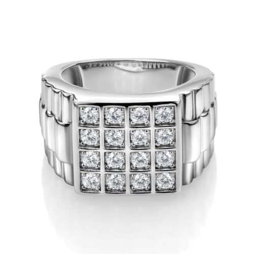 Gem Stone King Mens Moissanite Watch Link Band Ring, Sterling Silver, 10