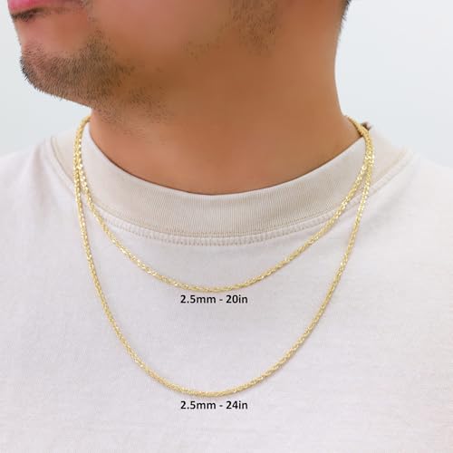 Nuragold 10k Real Yellow Gold 2.5mm Rope Chain Lightweight Necklace 16"-30" - 22"