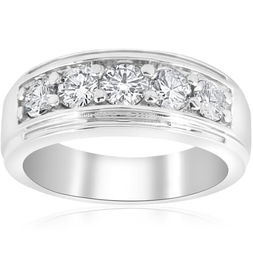 Pompeii 1 ct Mens Diamond Five Stone Wedding Ring 10k White Gold - Size 9