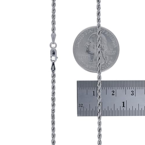 Nuragold 10k Real White Gold 2mm Rope Chain Diamond Cut Bracelet (7"-9") - 7"