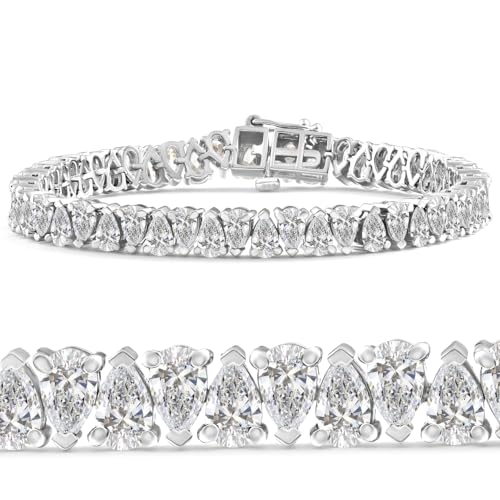 10Ct Pear Shape Diamond Tennis Bracelet Wide 14k White Gold Lab Created