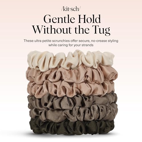 Kitsch Ultra-Petite Satin Scrunchies for Women - Eucalyptus, 6pcs