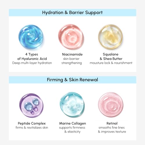 MAREE Face Moisturizer – Firming & Lifting Face Cream for Women with Collagen, Retinol & Hyaluronic Acid – Day & Night Anti-Aging Facial Wrinkle DD Cream Moisturizer for Dry Skin – Blue