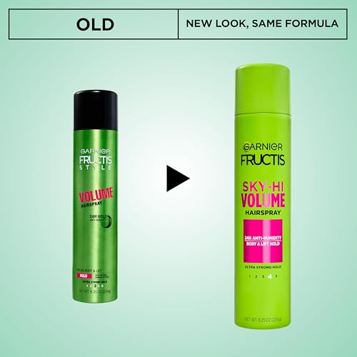 Garnier Fructis Sky-Hi Volume Hairspray, Anti-Humidity Volumizing Spray With Bamboo Extract, Provides 24-Hour of Flexible Hold and Frizz Control, 8.25 oz, 2 Count (Packaging May Vary)