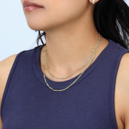 Nuragold 10k Real Yellow Gold Figaro Link 2.5mm Chain Necklace (16"-26") - 16"