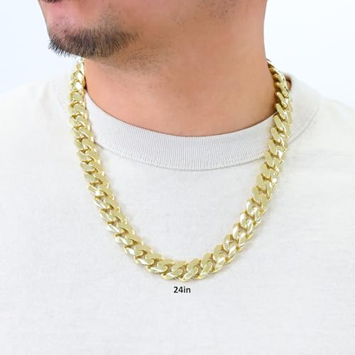 Nuragold 10k Real Yellow Gold Monaco 15mm Miami Cuban Chain Mens Necklace - 24"
