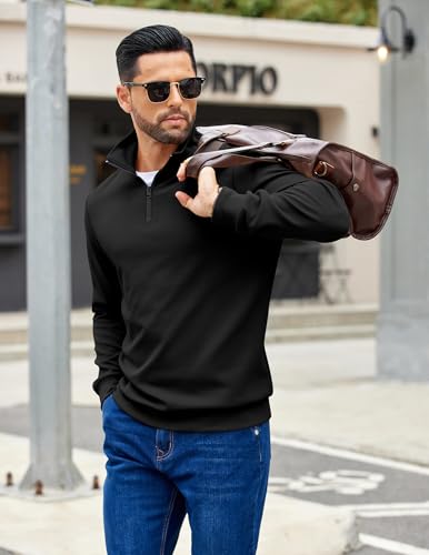 COOFANDY Mens Sweatshirt Casual Long Sleeve Outdoor Stand Collar Pullover Sweater with Zipper Black